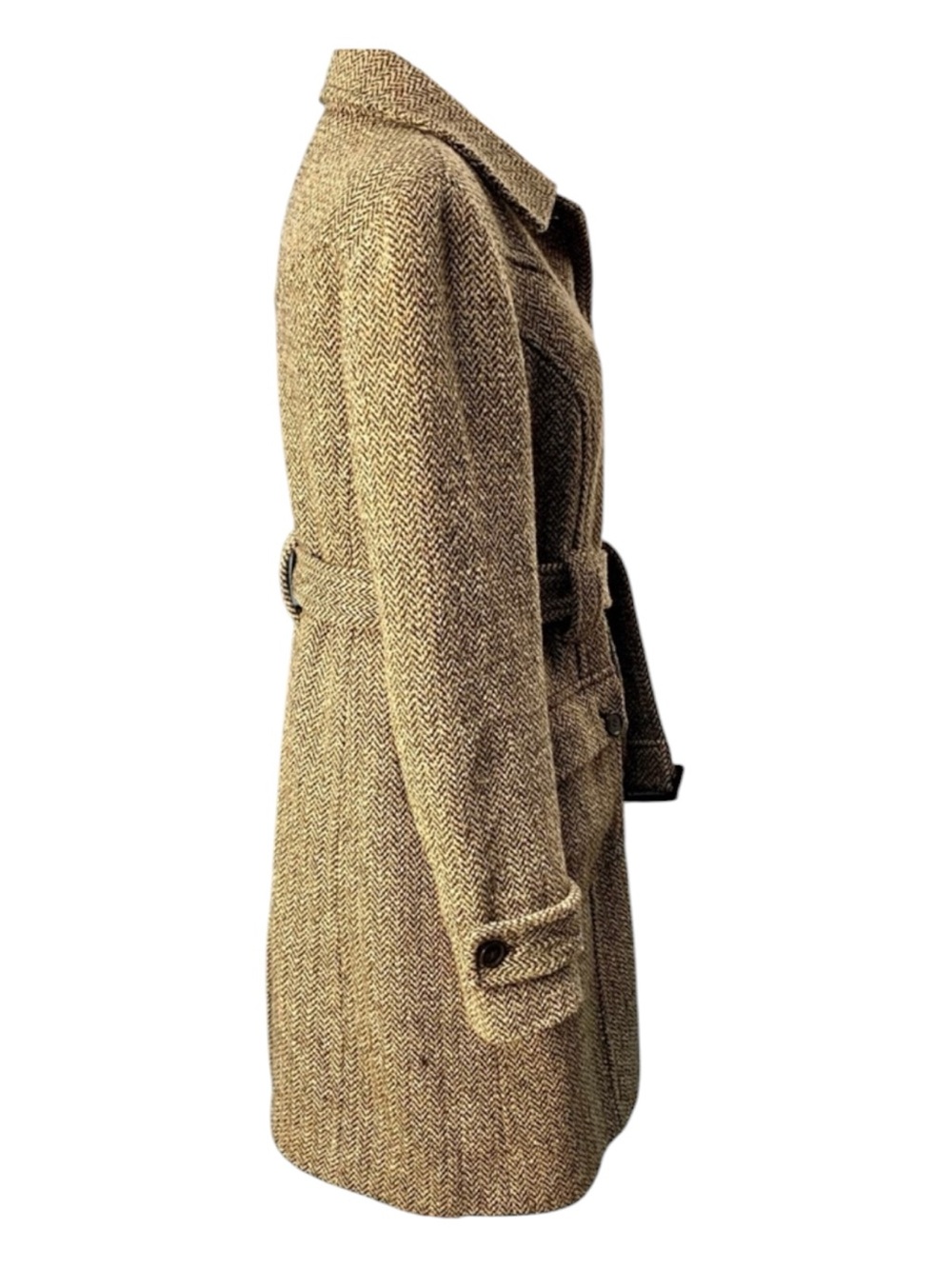LOFT Trench Coat Herringbone Tweed Belted in Brown Size 6P - Picture 5 of 8